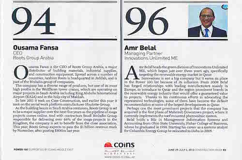 Power 100 list by Construction Week Qatar