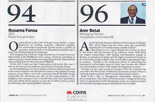 Power 100 list by Construction Week Qatar